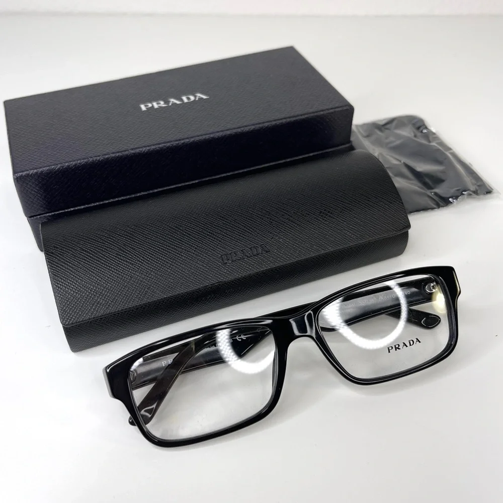 PRADA 55mm Rectangular Optical Glasses Black NEW In Case With Box